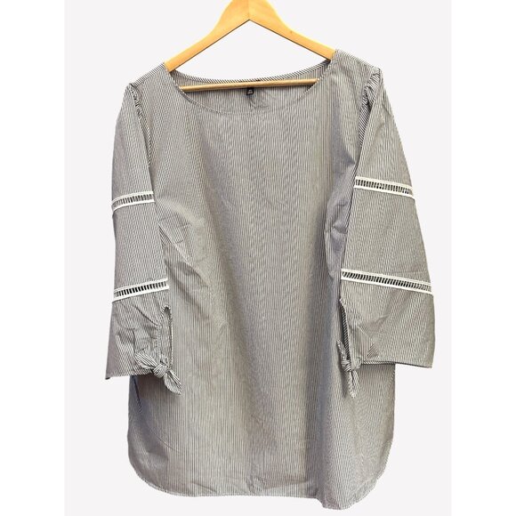 NWT Talbots Plus 2X Striped Blouse Tie Sleeve Classic Resortwear Coastal Chic - Picture 1 of 6